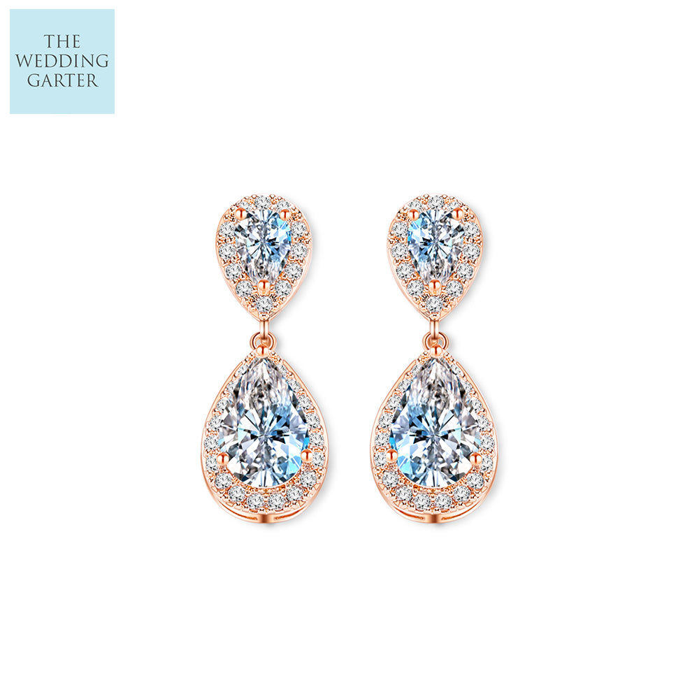 Classic Womens CZ Diamond Gold Drop Earrings