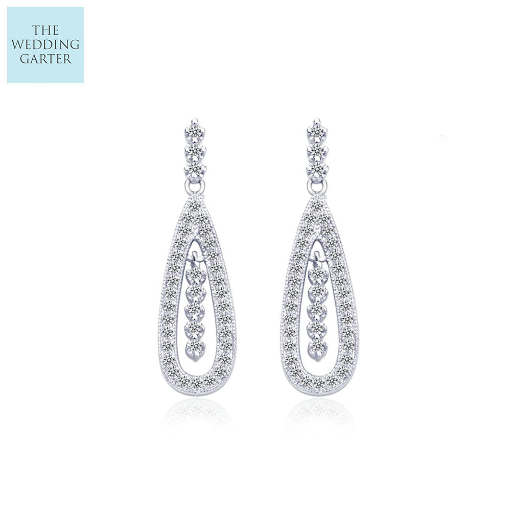 Oval Micro Paved Delicate Drop Bridal Earrings Online