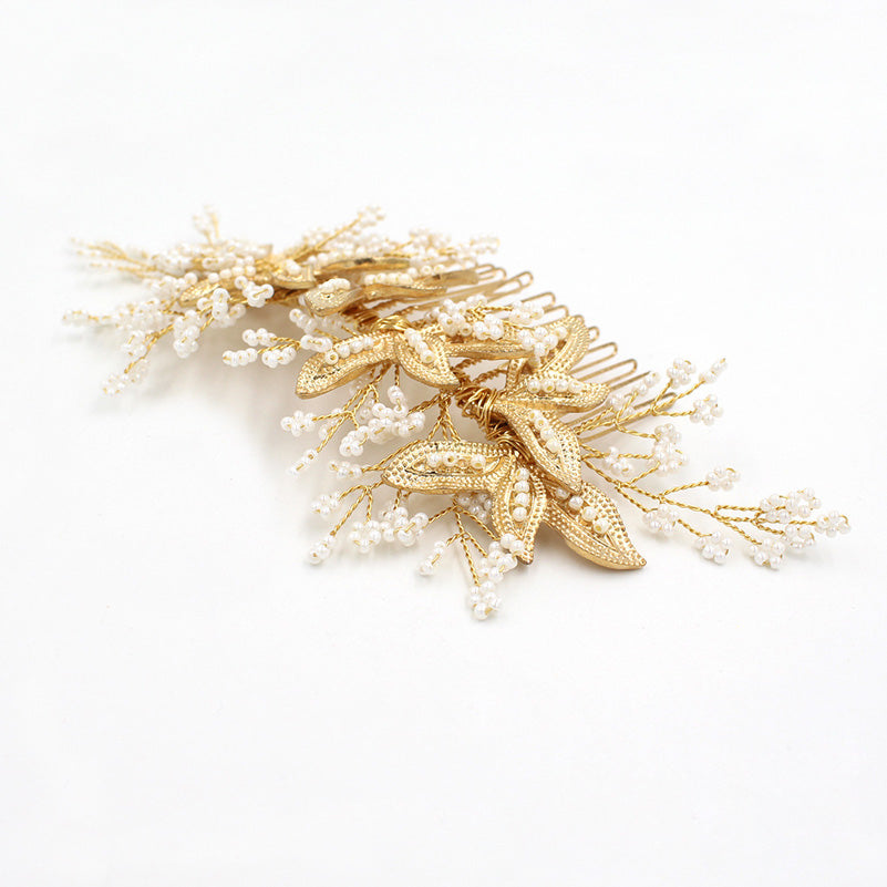 Chic Floral Pearl & Gold Bridal Headpiece Comb Australia