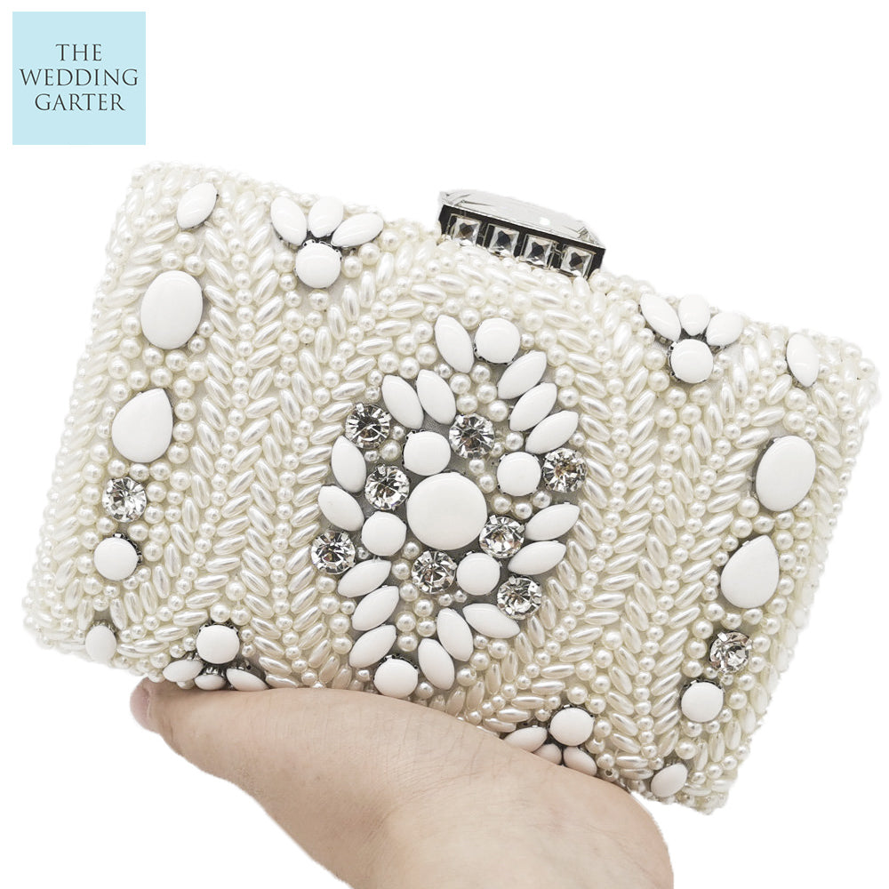 Pearl & Rhinestone Beaded Wedding Clutch