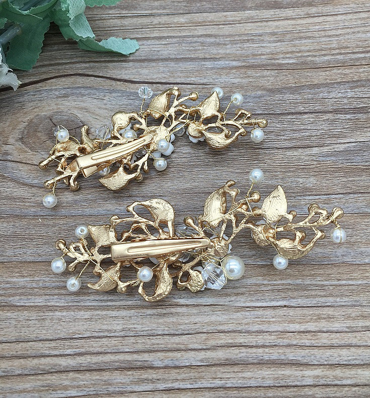 Delicate 2 Piece Gold Floral Bridal Headpiece