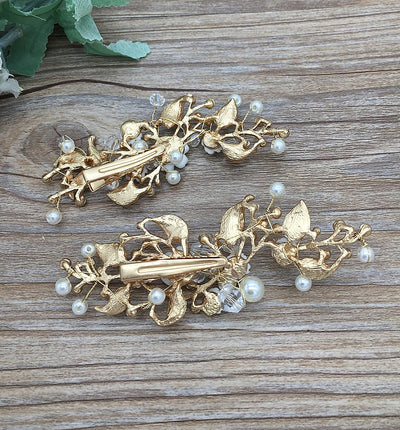Delicate 2 Piece Gold Floral Bridal Headpiece