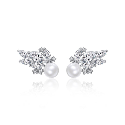 Pearl & Zirconia Diamond Stud Bridal Earrings