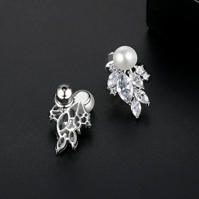 Pearl & Zirconia Diamond Stud Bridal Earrings