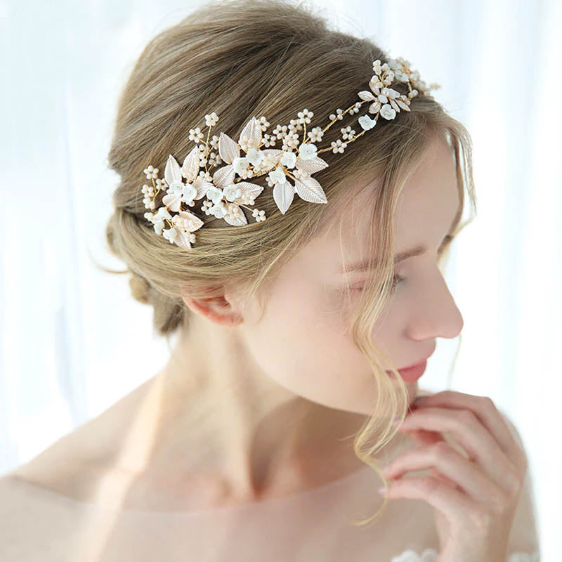 Beautiful Floral Pale Pink & Gold Wedding Headband