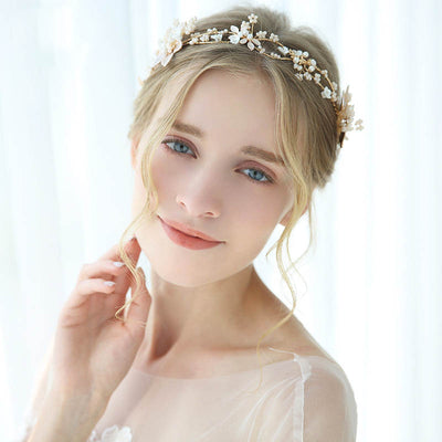 Beautiful Floral Pale Pink & Gold Wedding Headband