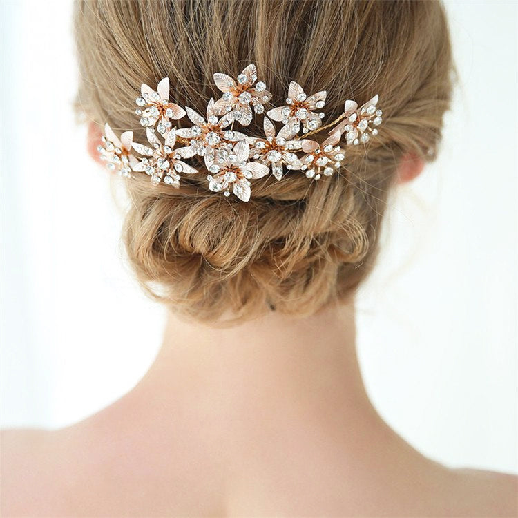 Handpainted Blush & Gold Wedding Hair Flowers