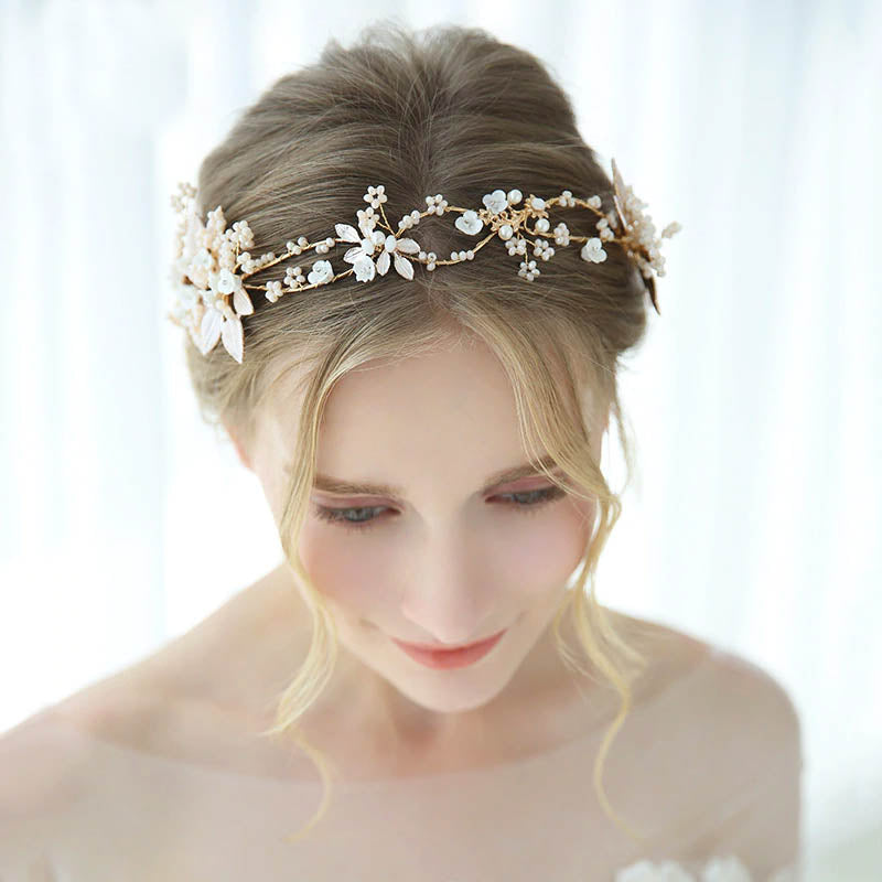 Beautiful Floral Pale Pink & Gold Wedding Headband