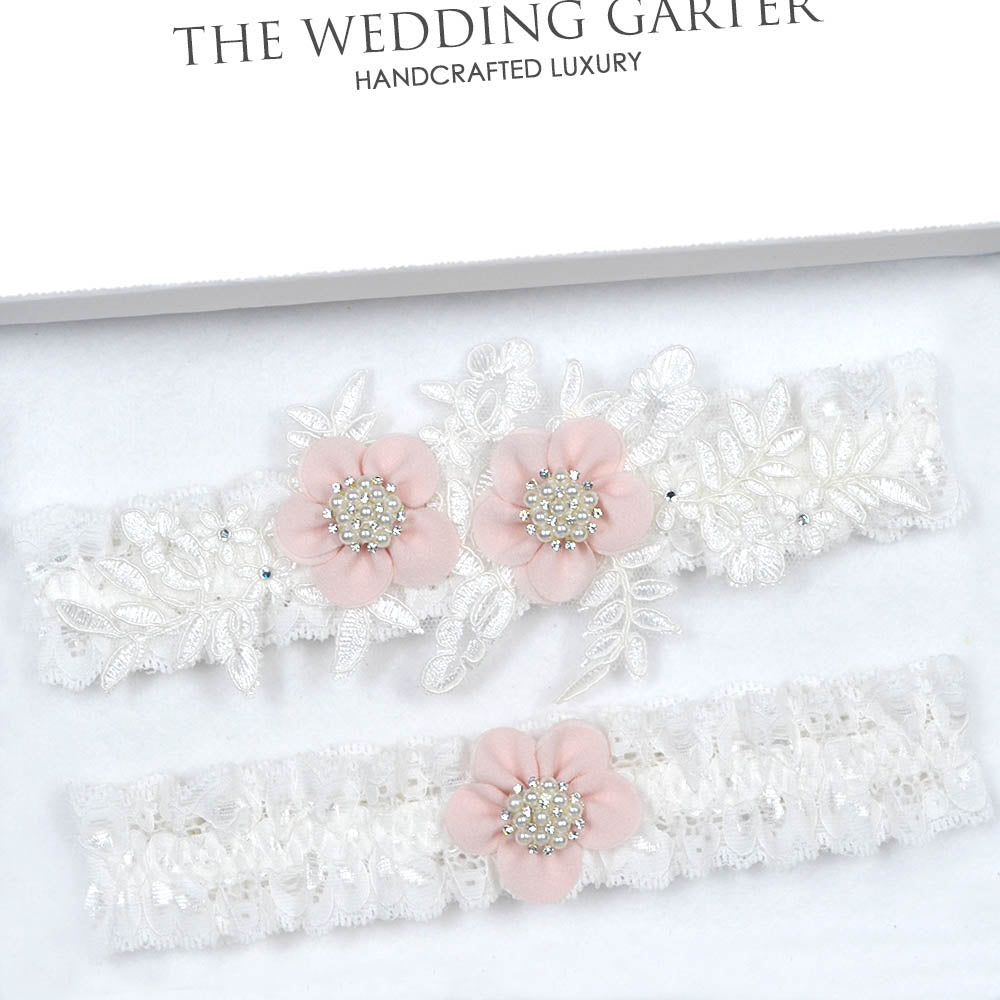 pink and ivory wedding garter