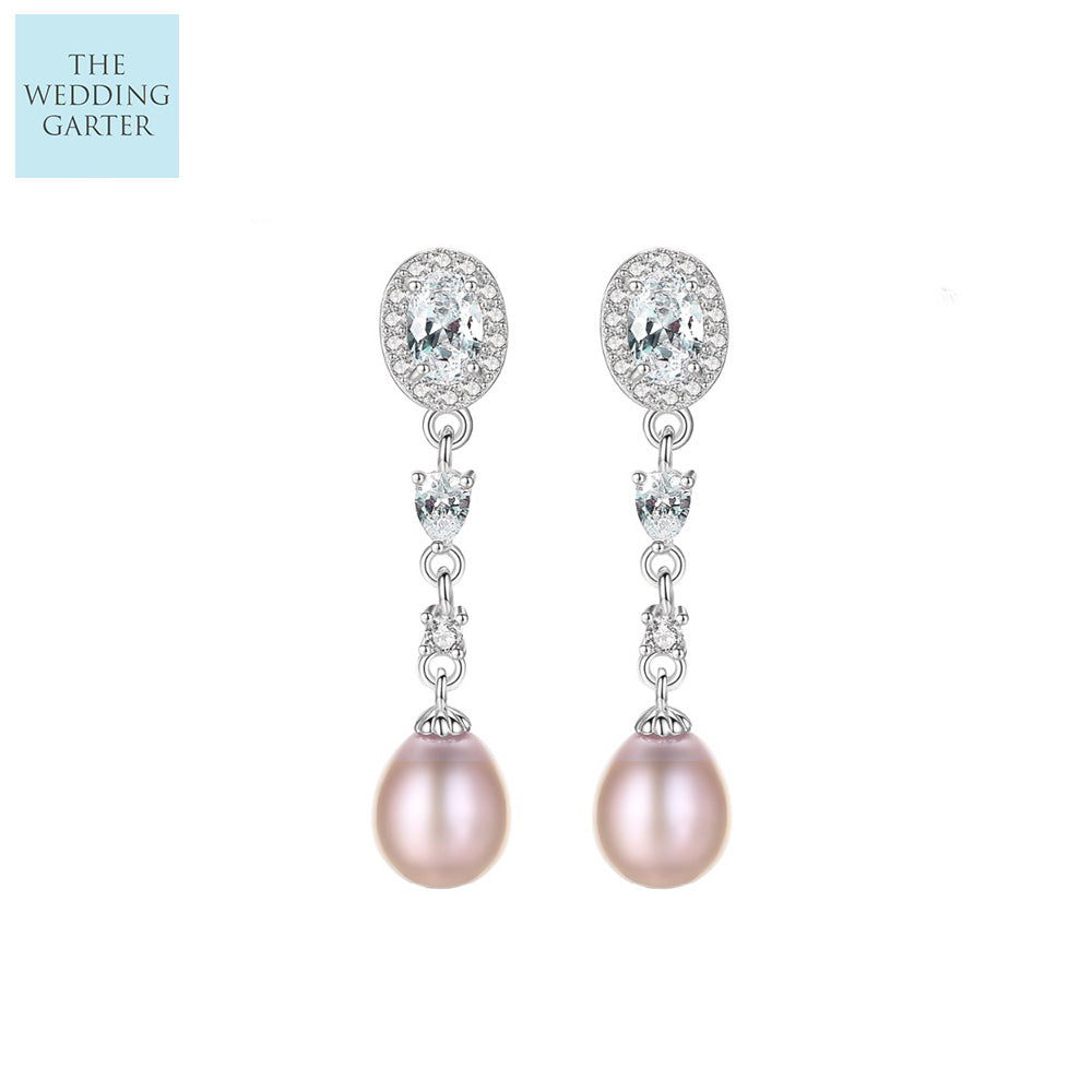 pink pearl dropper earrings