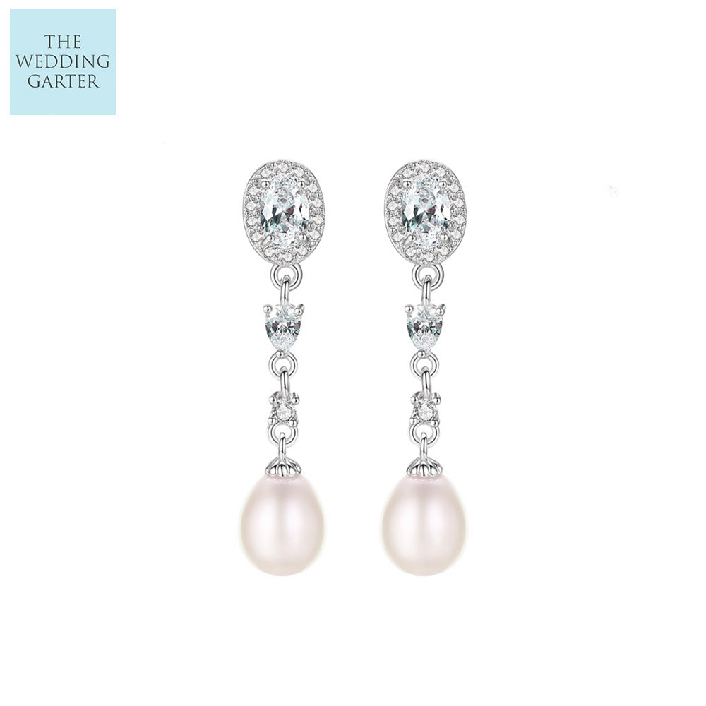 Tahitian Freshwater Pink Pearl & CZ Diamond Sterling Silver Earrings