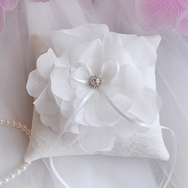 Beautiful Ivory Flower Wedding Ring Pillow