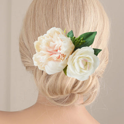 Peach Peony & Ivory Rose Hair Flowers For Hair Accessories