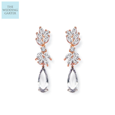 Exquisite Marquise Flower Silver Floral Water Drop Bridesmaid Earrings