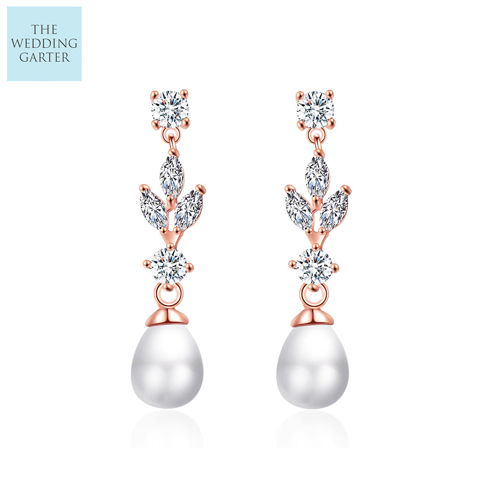 rose gold pearl drop earrings