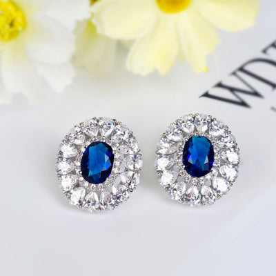 Sapphire Blue Cubic Zirconia Vintage Earrings