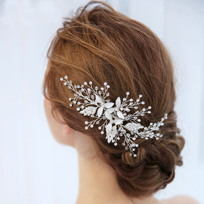 Delicate Floral Crystal Silver Headpiece Comb