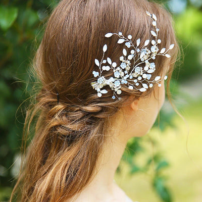 silver vinatge wedding hair vine