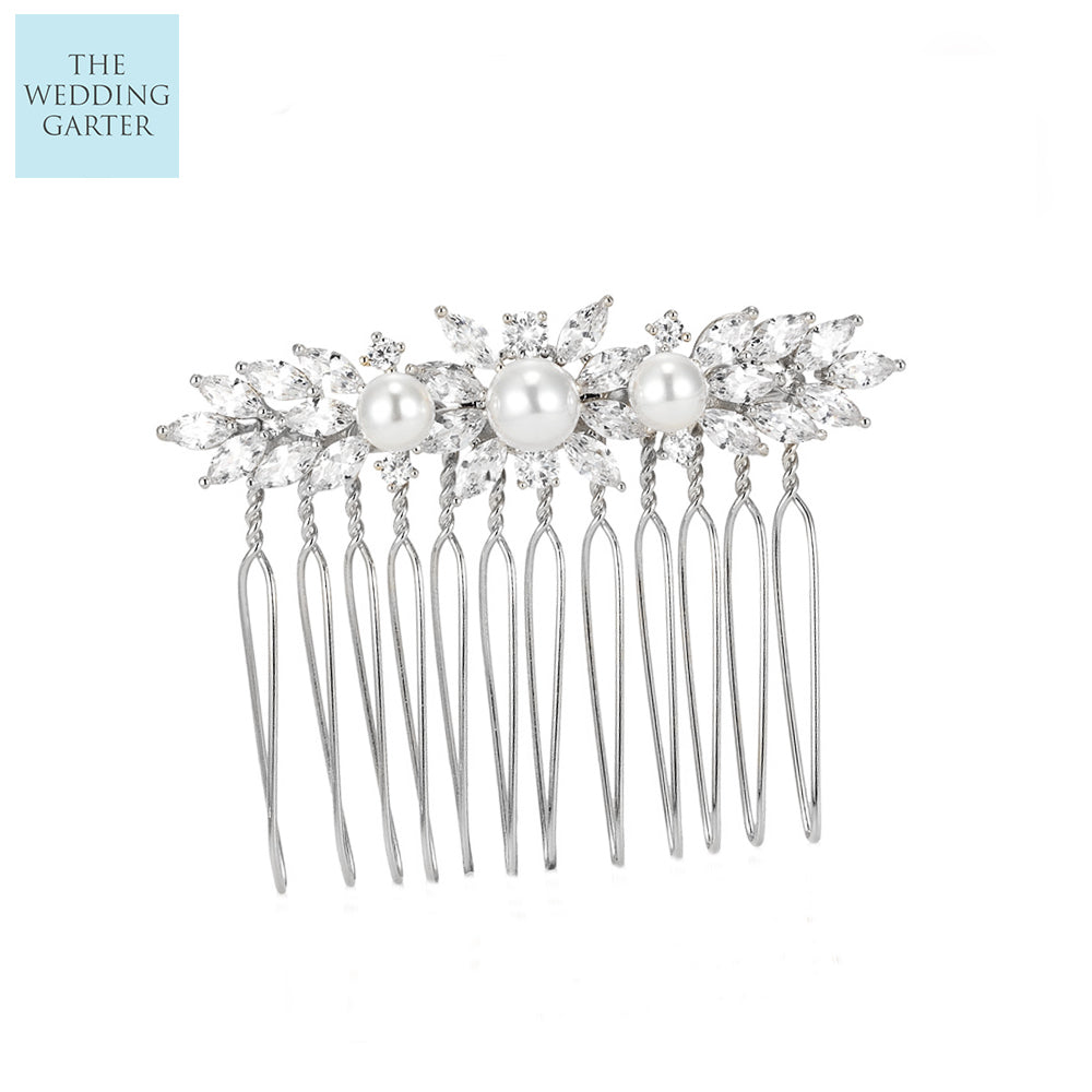 CZ Diamond & Pearl Bridal Hair Accessories Comb