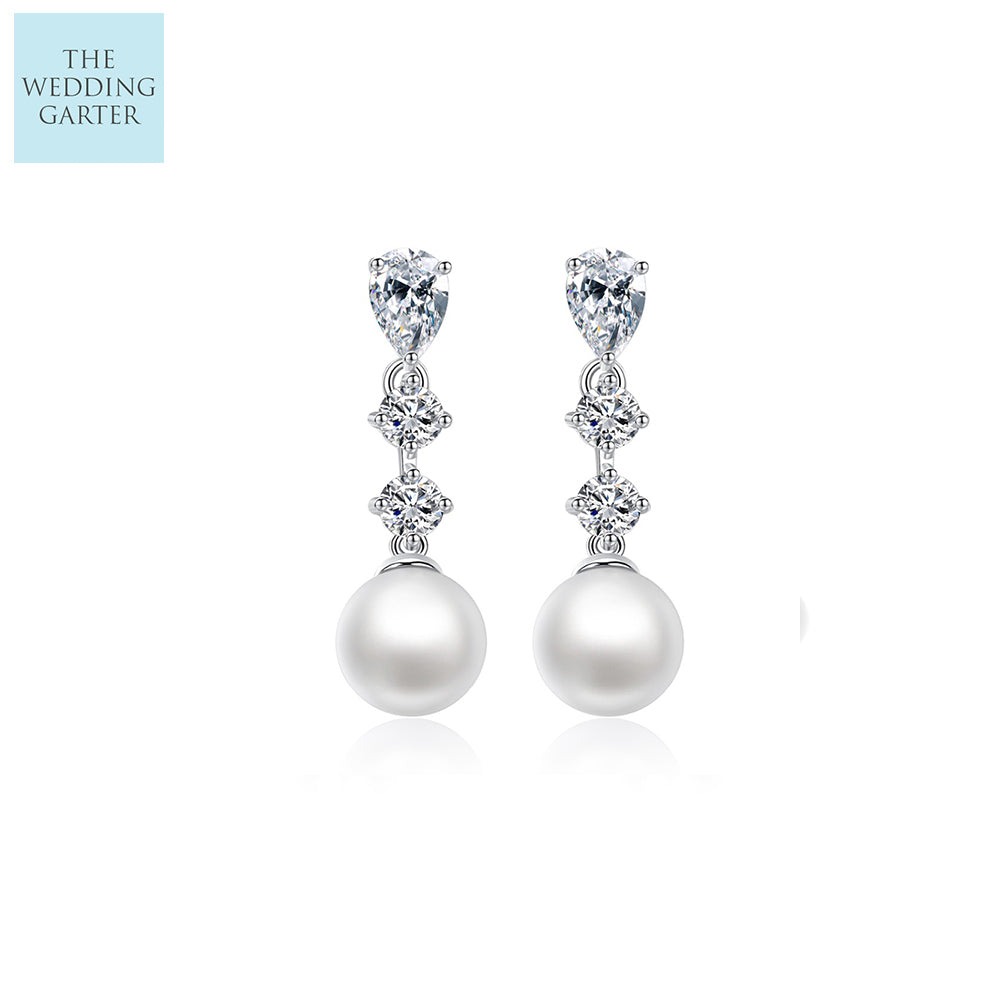 Simple Pearl & Cubic Zirconia Bridesmaid Earrings