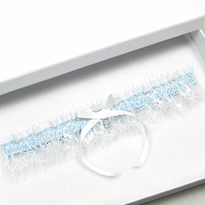 Something Blue Bridal Garter With CZ Diamond