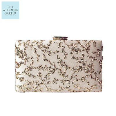 gold and beige wedding clutch
