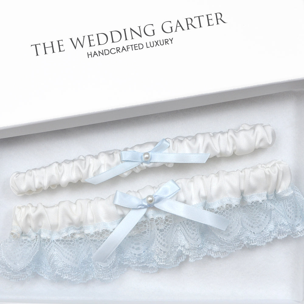 Yasmin White & Blue Vintage Wedding Garter Set