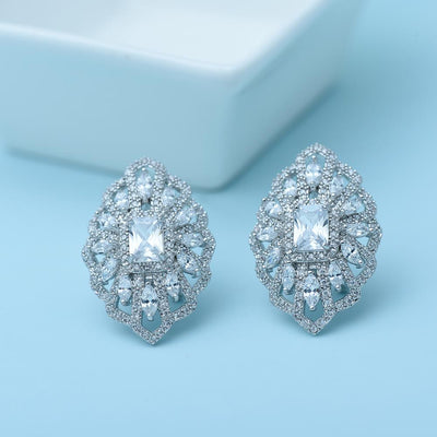 Stunning Vintage Style Blue CZ Diamond Stud Earrings