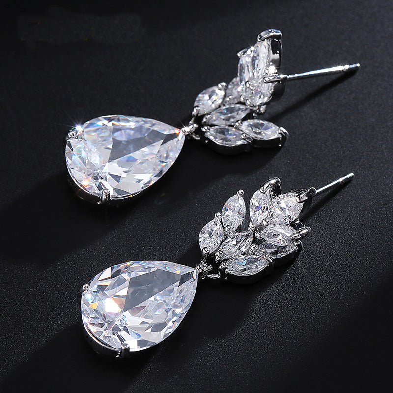 Rose Gold Tear Drop CZ Diamond Bridesmaid Earrings