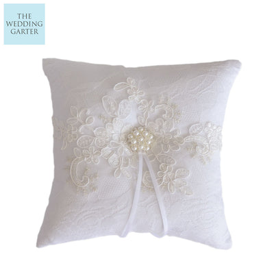 white lace wedding ring pillow
