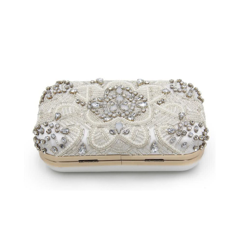 Lavish Rhinestone Encrusted White Wedding Handbag Online