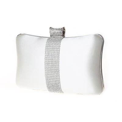 Stylish White Satin Rhinestone Wedding Evening Bag